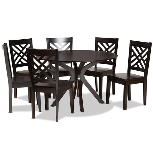 Baxton Studio - Ela Dining Set in Dark Brown - Ela-Dark Brown-7PC Dining Set view 1