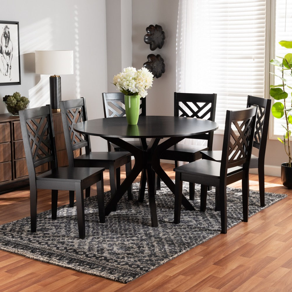 Baxton Studio - Ela Dining Set in Dark Brown - Ela-Dark Brown-7PC Dining Set view 7