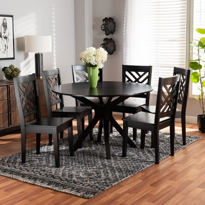 Baxton Studio - Ela Dining Set in Dark Brown - Ela-Dark Brown-7PC Dining Set view 7