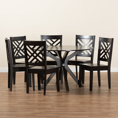 Baxton Studio - Ela Dining Set in Dark Brown - Ela-Dark Brown-7PC Dining Set view 8