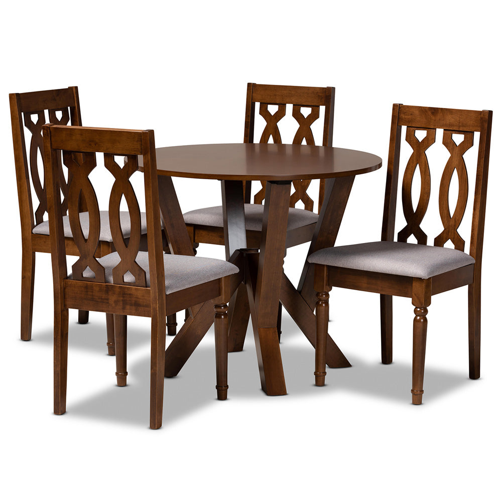 Baxton Studio - Elaine Dining Set in Grey/walnut brown - Elaine-Grey/Walnut-5PC Dining Set view 1