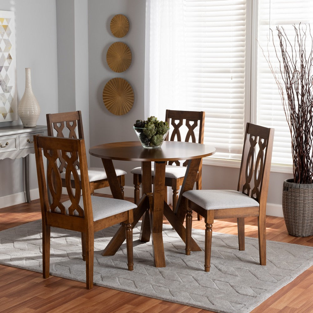 Baxton Studio - Elaine Dining Set in Grey/walnut brown - Elaine-Grey/Walnut-5PC Dining Set view 7