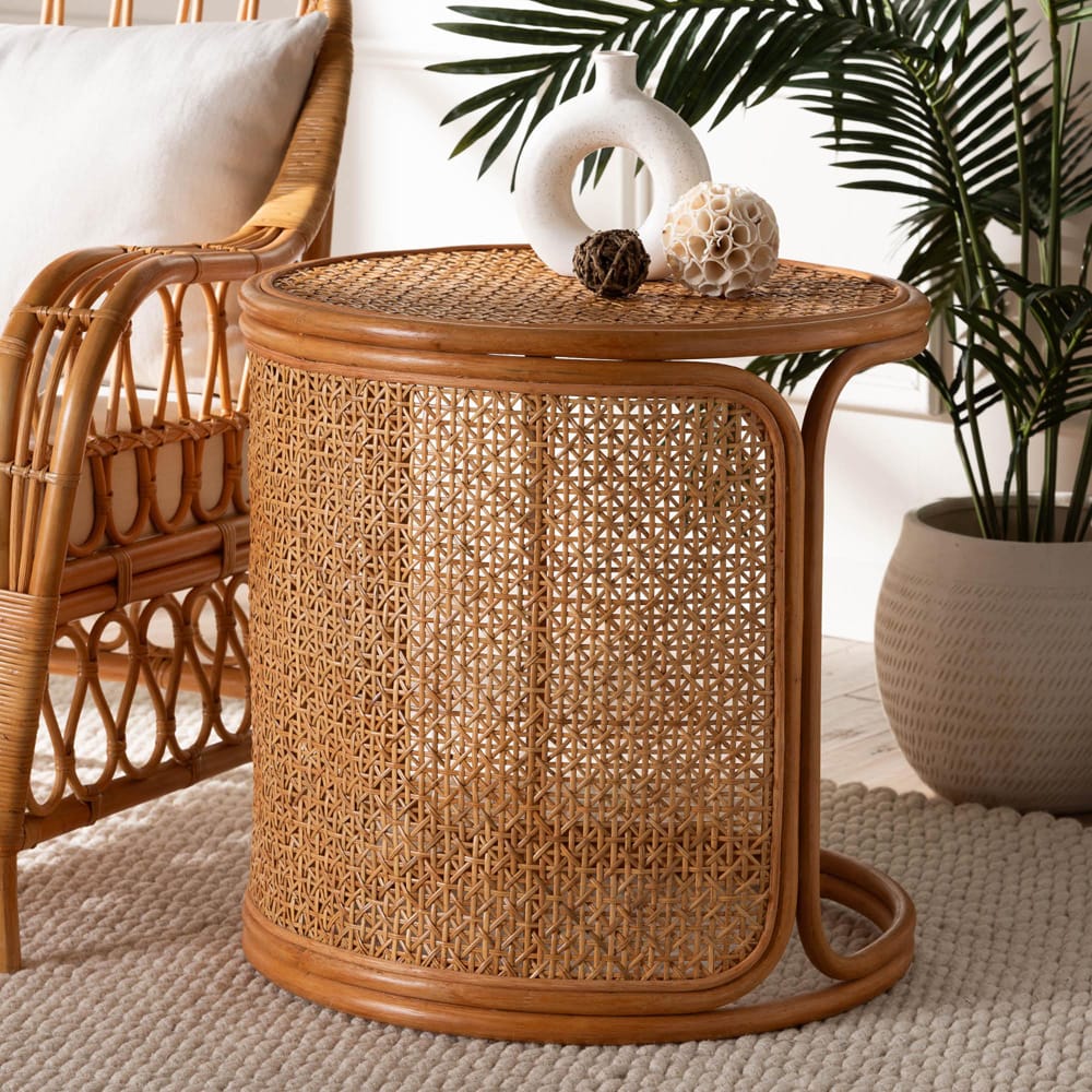 Baxton Studio - Eldon End Table in Light Honey - Eldon-Light Honey Rattan-Large-ET view 6
