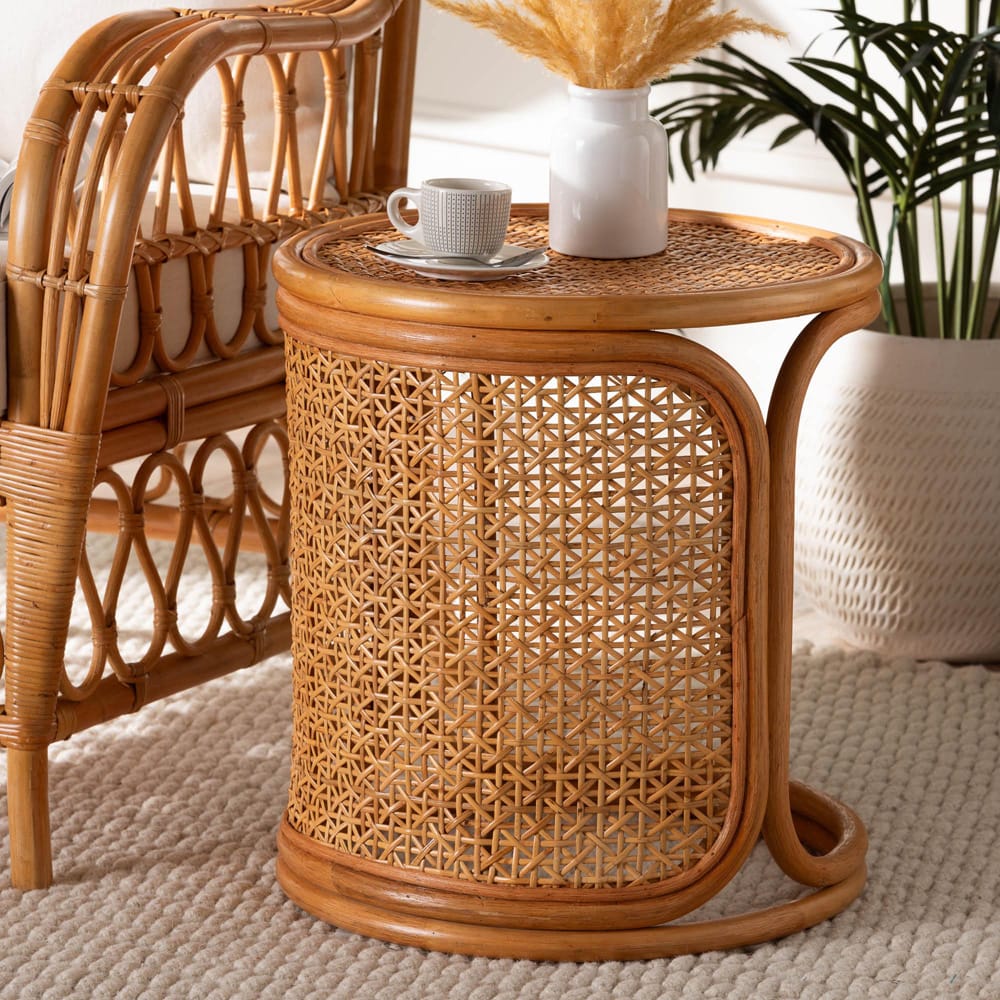 Baxton Studio - Eldon End Table in Light Honey - Eldon-Light Honey Rattan-Small-ET view 6