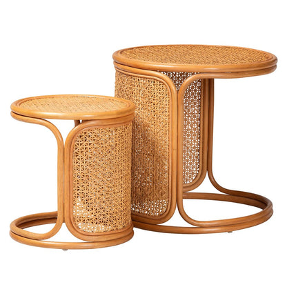 Baxton Studio - Eldon Set of 2 End Tables in Light Honey - Eldon-Light Honey Rattan-Nesting End Table Set view 1
