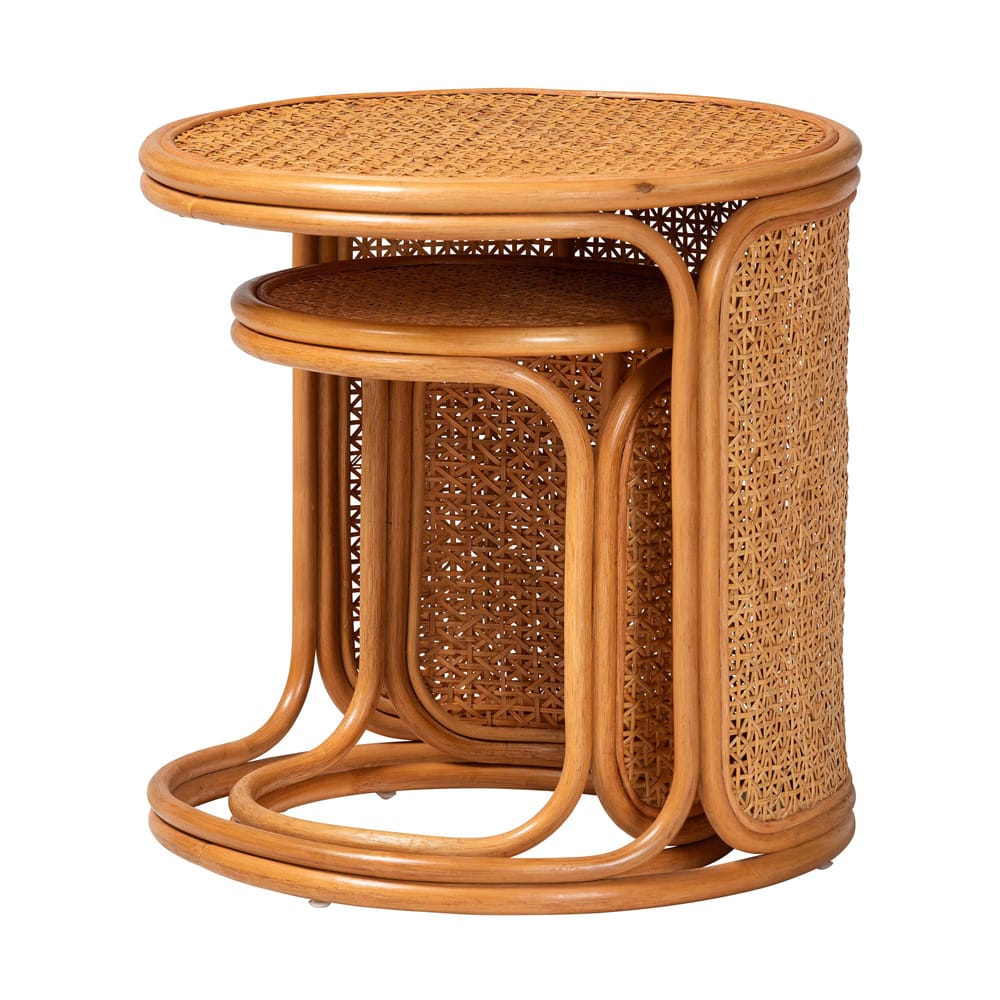 Baxton Studio - Eldon Set of 2 End Tables in Light Honey - Eldon-Light Honey Rattan-Nesting End Table Set view 2