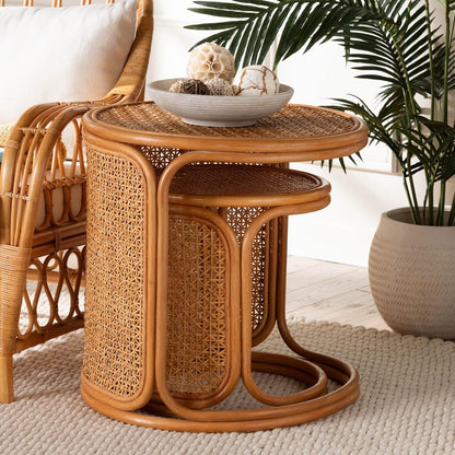 Baxton Studio - Eldon Set of 2 End Tables in Light Honey - Eldon-Light Honey Rattan-Nesting End Table Set view 6