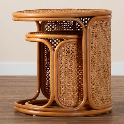 Baxton Studio - Eldon Set of 2 End Tables in Light Honey - Eldon-Light Honey Rattan-Nesting End Table Set view 7