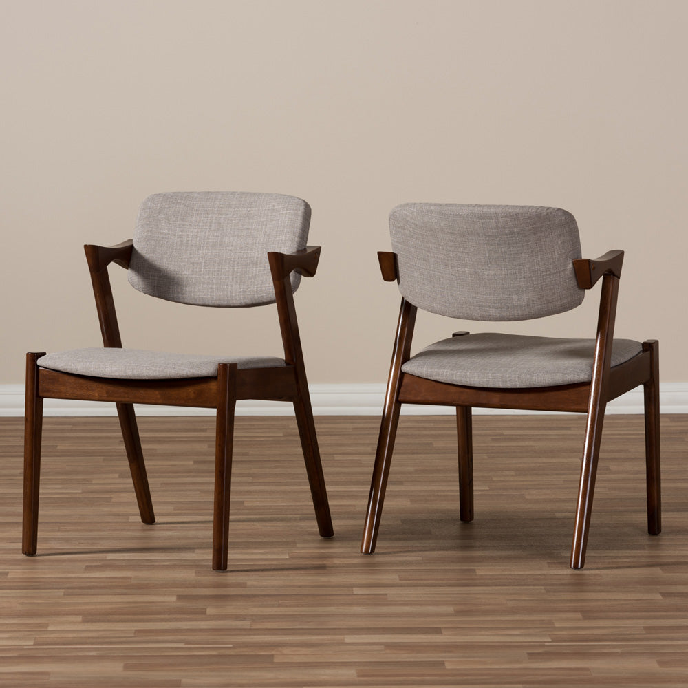 Baxton Studio - Elegant Set of 2 Dining Chairs in Light Grey/Walnut Brown - RT355-CHR-Grey view 4