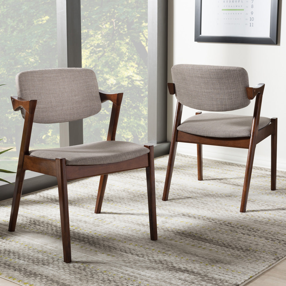 Baxton Studio - Elegant Set of 2 Dining Chairs in Light Grey/Walnut Brown - RT355-CHR-Grey view 5
