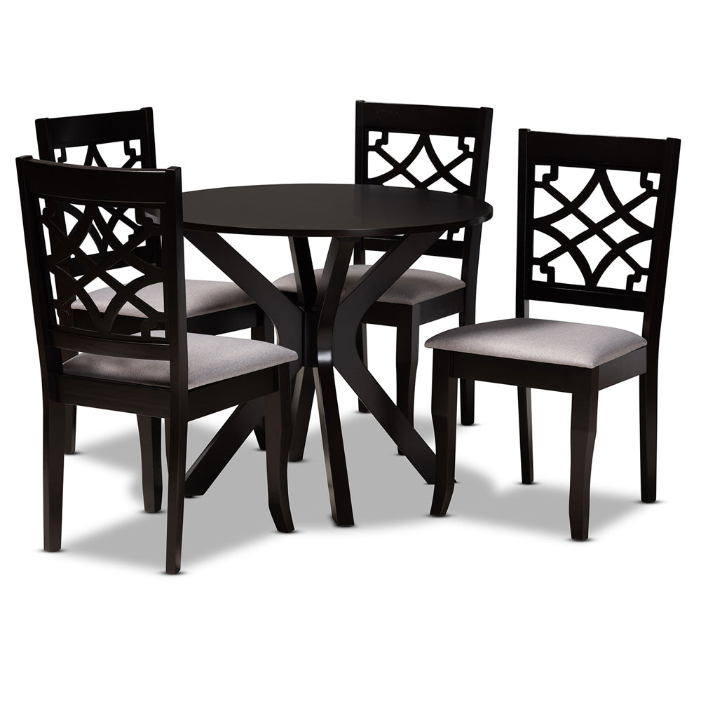 Baxton Studio - Elena Dining Set in Grey/dark brown - Elena-Grey/Dark Brown-5PC Dining Set view 1