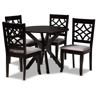 Baxton Studio - Elena Dining Set in Grey/dark brown - Elena-Grey/Dark Brown-5PC Dining Set view 1