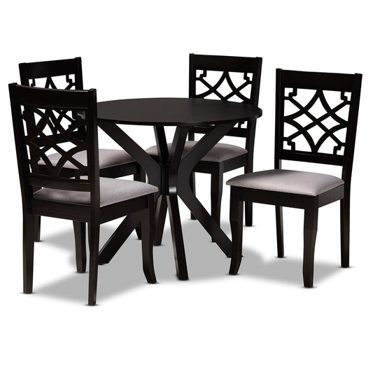 Baxton Studio - Elena Dining Set in Grey/dark brown - Elena-Grey/Dark Brown-5PC Dining Set view 1