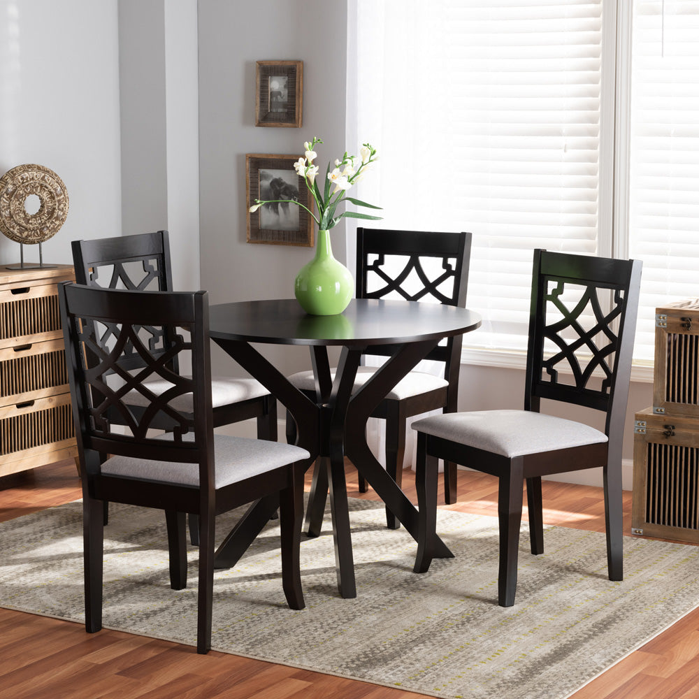 Baxton Studio - Elena Dining Set in Grey/dark brown - Elena-Grey/Dark Brown-5PC Dining Set view 6