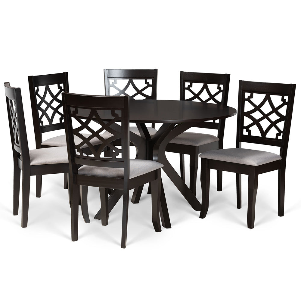 Baxton Studio - Elena Dining Set in Grey/dark brown - Elena-Grey/Dark Brown-7PC Dining Set view 1