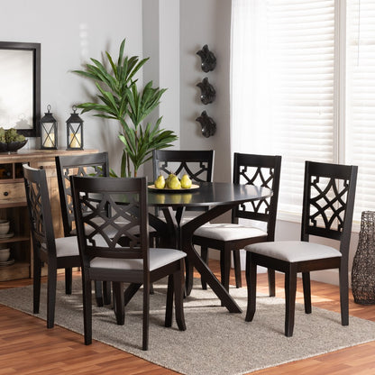 Baxton Studio - Elena Dining Set in Grey/dark brown - Elena-Grey/Dark Brown-7PC Dining Set view 7