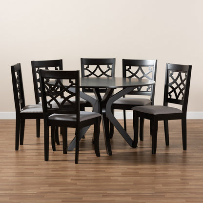 Baxton Studio - Elena Dining Set in Grey/dark brown - Elena-Grey/Dark Brown-7PC Dining Set view 8