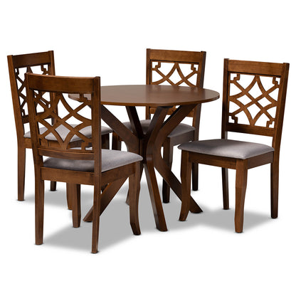 Baxton Studio - Elena Dining Set in Grey/walnut brown - Elena-Grey/Walnut-5PC Dining Set view 1