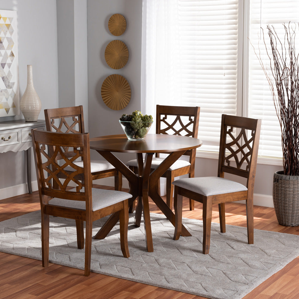 Baxton Studio - Elena Dining Set in Grey/walnut brown - Elena-Grey/Walnut-5PC Dining Set view 6