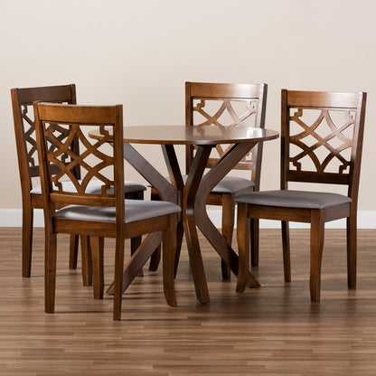 Baxton Studio - Elena Dining Set in Grey/walnut brown - Elena-Grey/Walnut-5PC Dining Set view 7