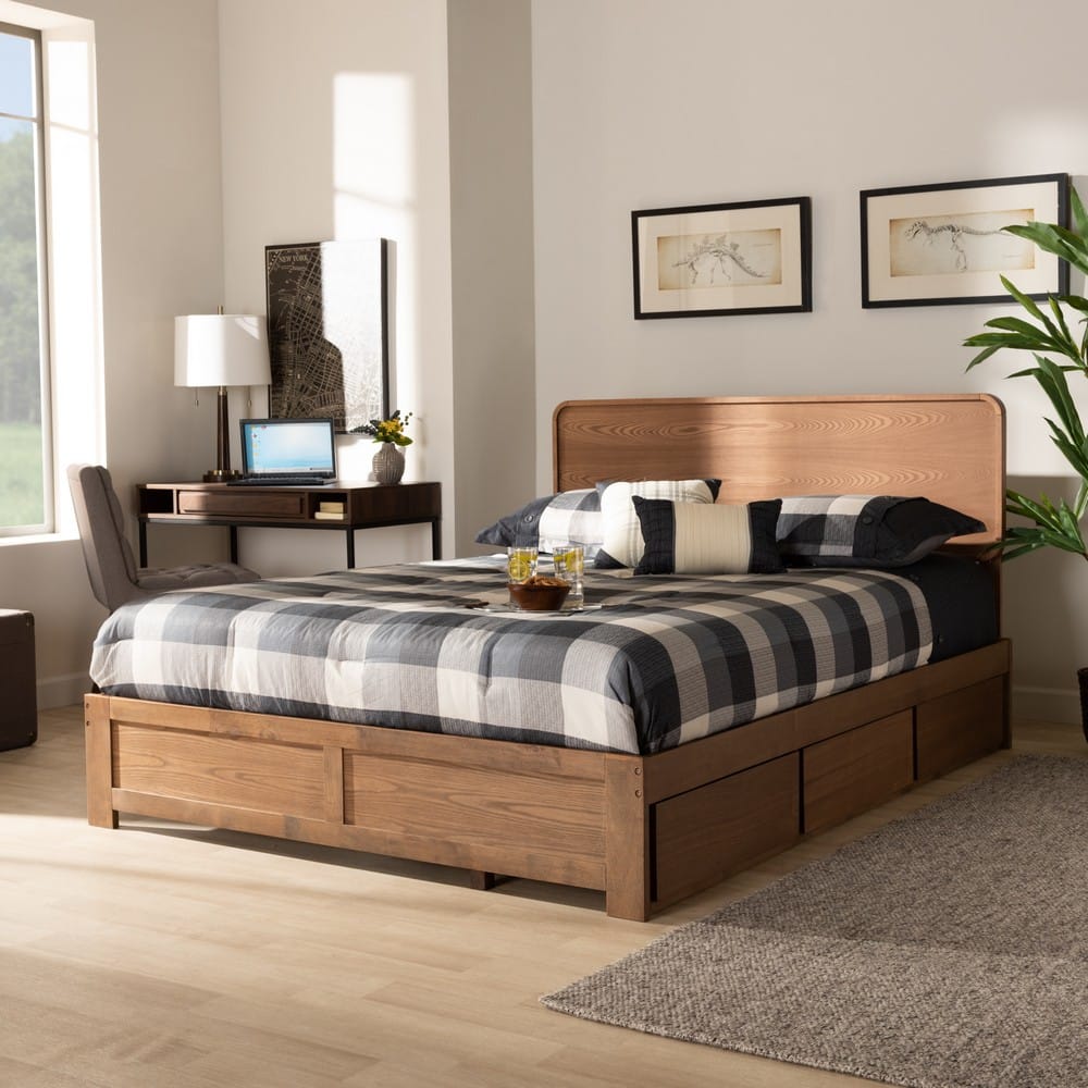 Baxton Studio - Eleni Full Size Bed in Ash Walnut - Eleni-Ash Walnut-Full view 8