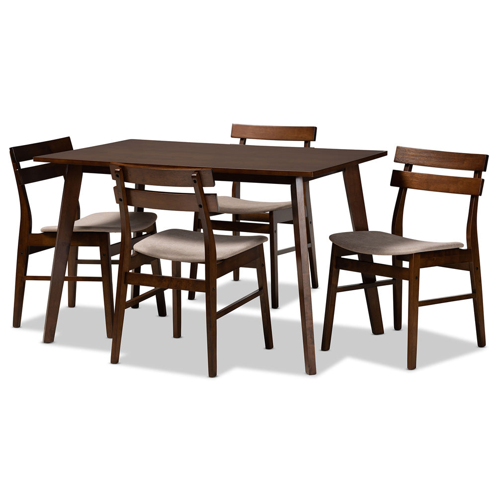 Baxton Studio - Eleri Dining Set in Light Beige/Walnut - Delvin/Fiesta-Latte/Walnut-5PC Dining Set view 1
