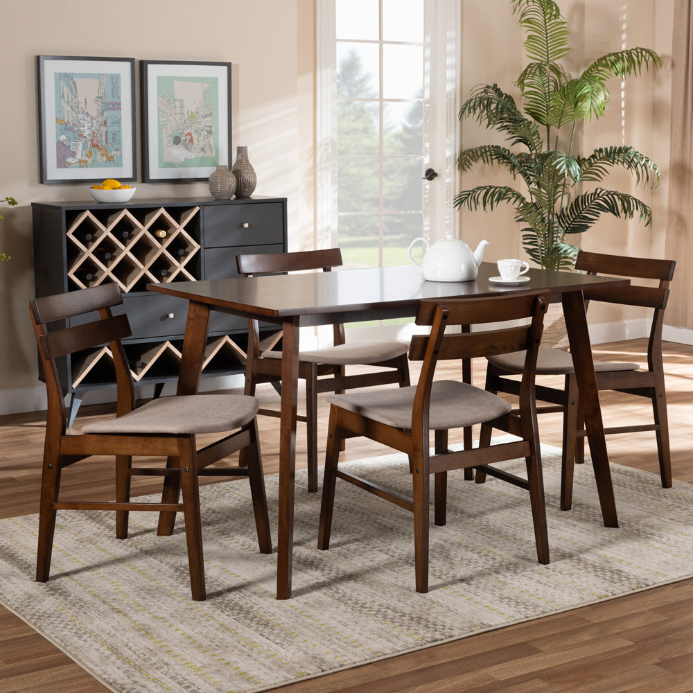 Baxton Studio - Eleri Dining Set in Light Beige/Walnut - Delvin/Fiesta-Latte/Walnut-5PC Dining Set view 6