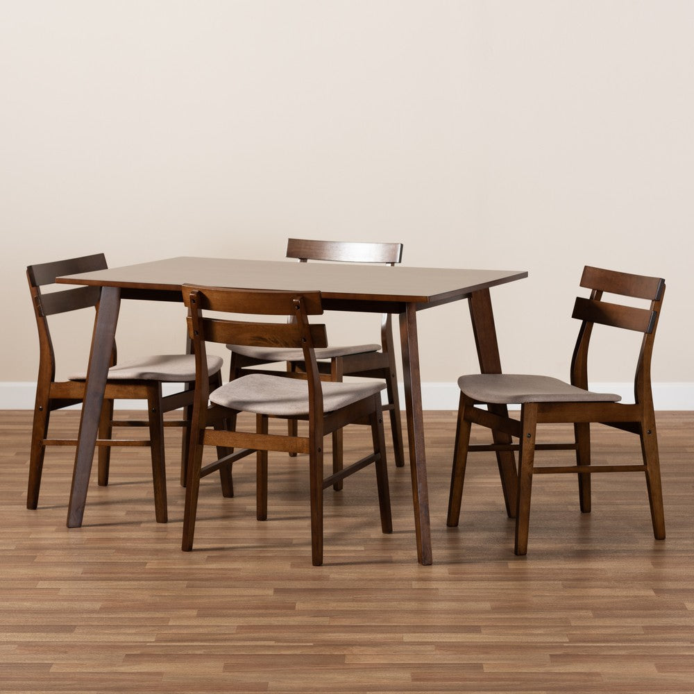 Baxton Studio - Eleri Dining Set in Light Beige/Walnut - Delvin/Fiesta-Latte/Walnut-5PC Dining Set view 7