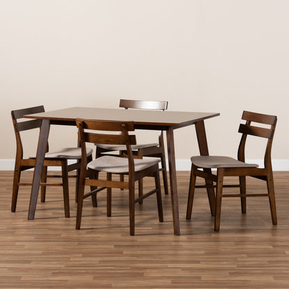 Baxton Studio - Eleri Dining Set in Light Beige/Walnut - Delvin/Fiesta-Latte/Walnut-5PC Dining Set view 7