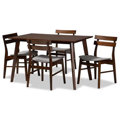 Baxton Studio - Eleri Dining Set in Light Grey/Walnut - Delvin/Fiesta-Smoke/Walnut-5PC Dining Set view 1