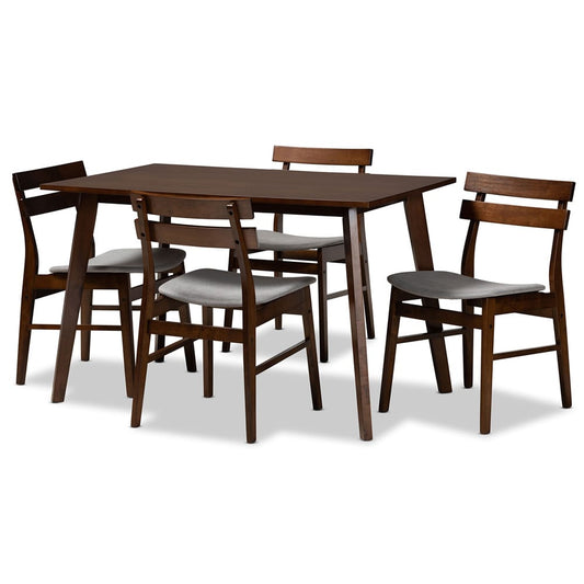 Baxton Studio - Eleri Dining Set in Light Grey/Walnut - Delvin/Fiesta-Smoke/Walnut-5PC Dining Set view 1
