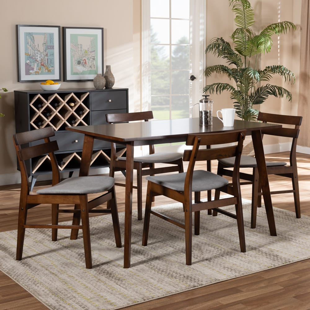 Baxton Studio - Eleri Dining Set in Light Grey/Walnut - Delvin/Fiesta-Smoke/Walnut-5PC Dining Set view 6