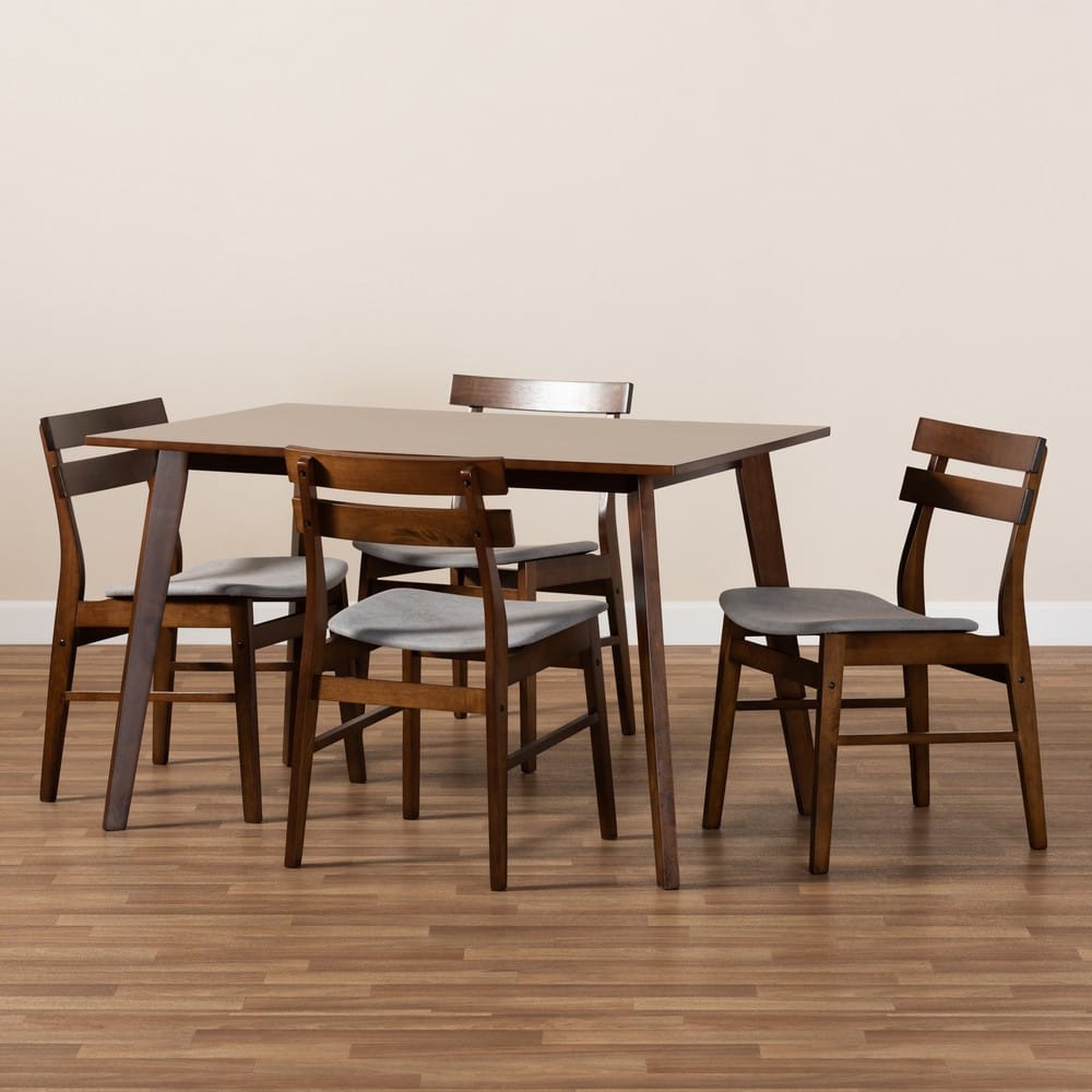 Baxton Studio - Eleri Dining Set in Light Grey/Walnut - Delvin/Fiesta-Smoke/Walnut-5PC Dining Set view 7