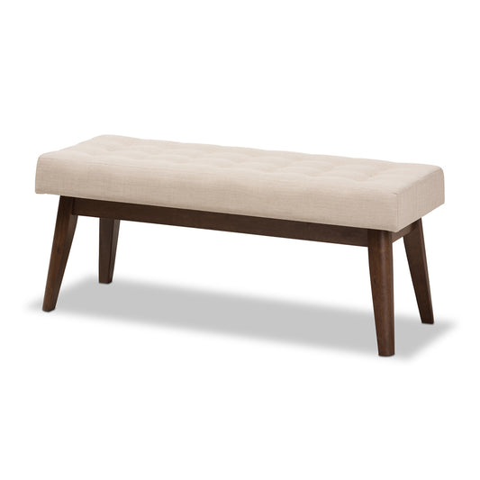 Baxton Studio - Elia Bench in Light Beige/"Walnut" Brown - WM1622-BE-Beige/Walnut view 1