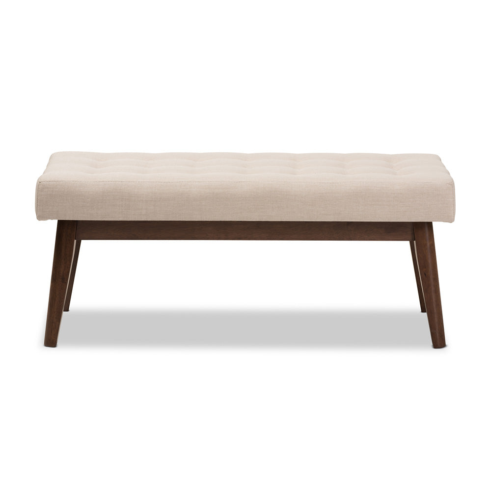 Baxton Studio - Elia Bench in Light Beige/"Walnut" Brown - WM1622-BE-Beige/Walnut view 2