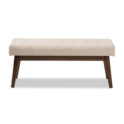 Baxton Studio - Elia Bench in Light Beige/"Walnut" Brown - WM1622-BE-Beige/Walnut view 2