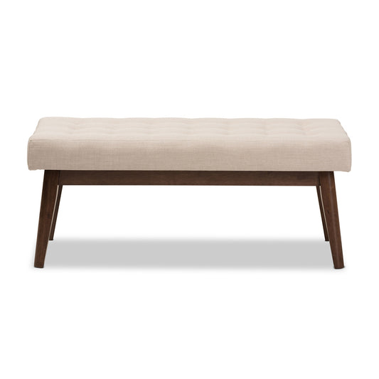 Baxton Studio - Elia Bench in Light Beige/"Walnut" Brown - WM1622-BE-Beige/Walnut view 2