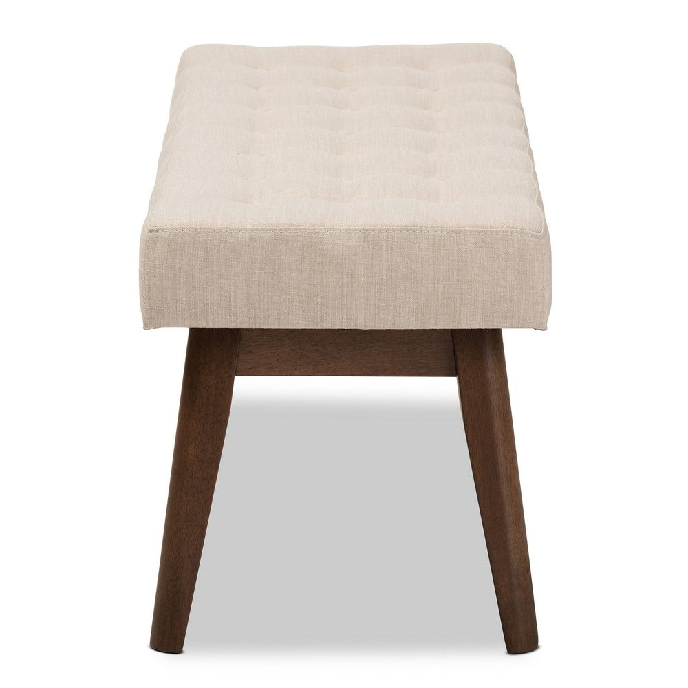 Baxton Studio - Elia Bench in Light Beige/"Walnut" Brown - WM1622-BE-Beige/Walnut view 3