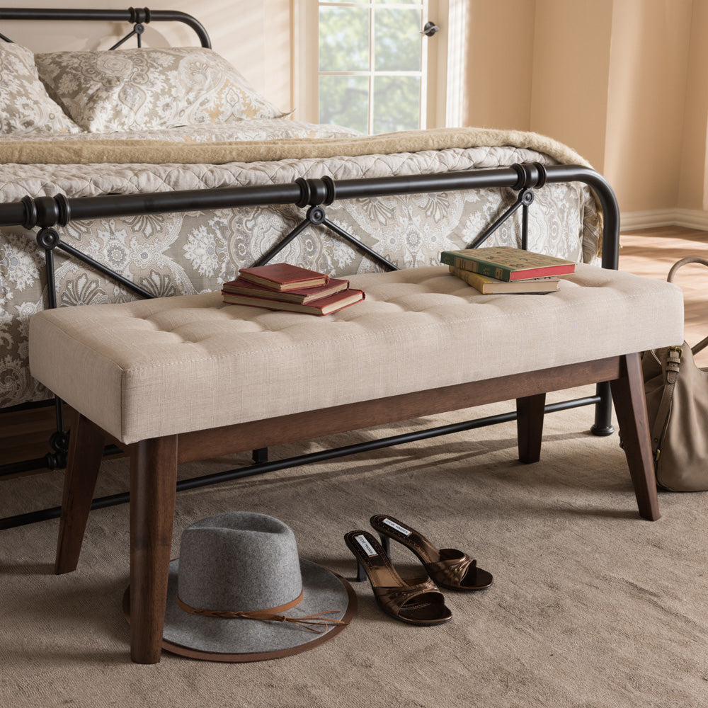 Baxton Studio - Elia Bench in Light Beige/"Walnut" Brown - WM1622-BE-Beige/Walnut view 6
