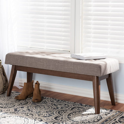 Baxton Studio - Elia Bench in Light Grey/"Walnut" Brown - WM1622-BE-Light Grey/Walnut view 6