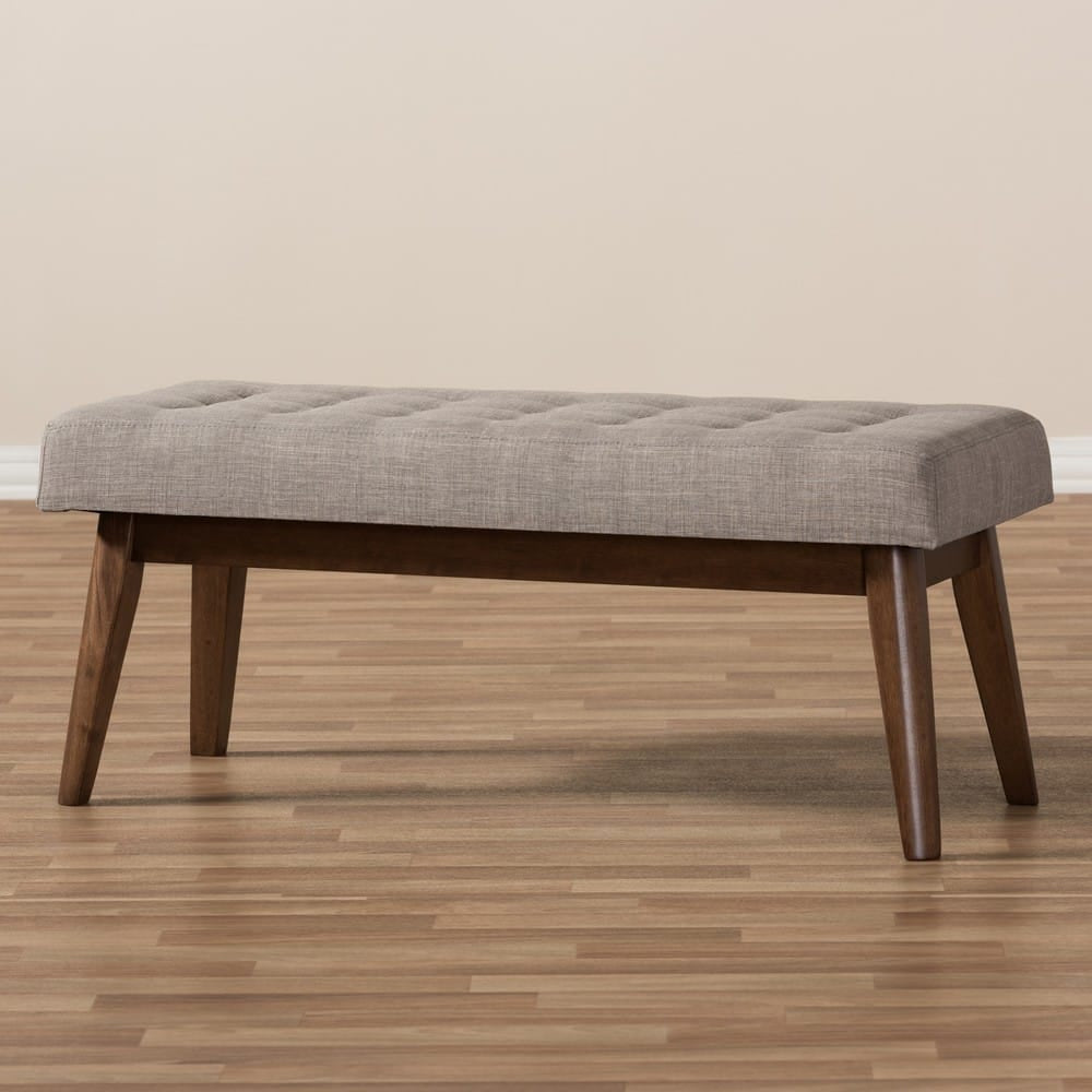 Baxton Studio - Elia Bench in Light Grey/"Walnut" Brown - WM1622-BE-Light Grey/Walnut view 7