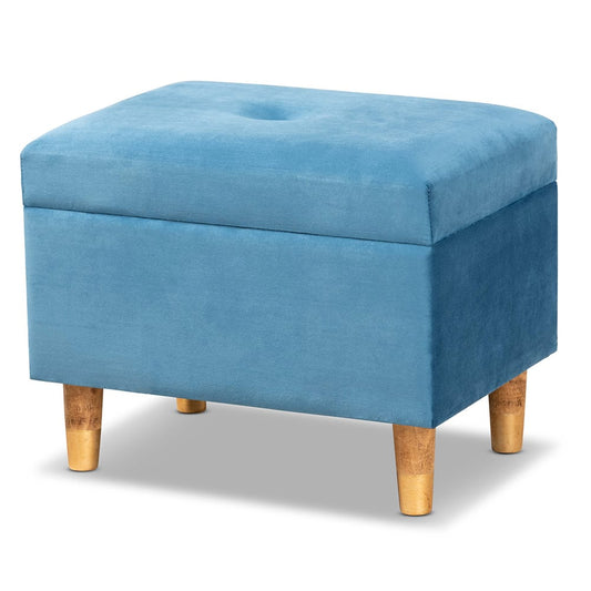 Baxton Studio - Elias Ottoman in Blue/Oak - JY20A250-Sky Blue Velvet-Otto view 1