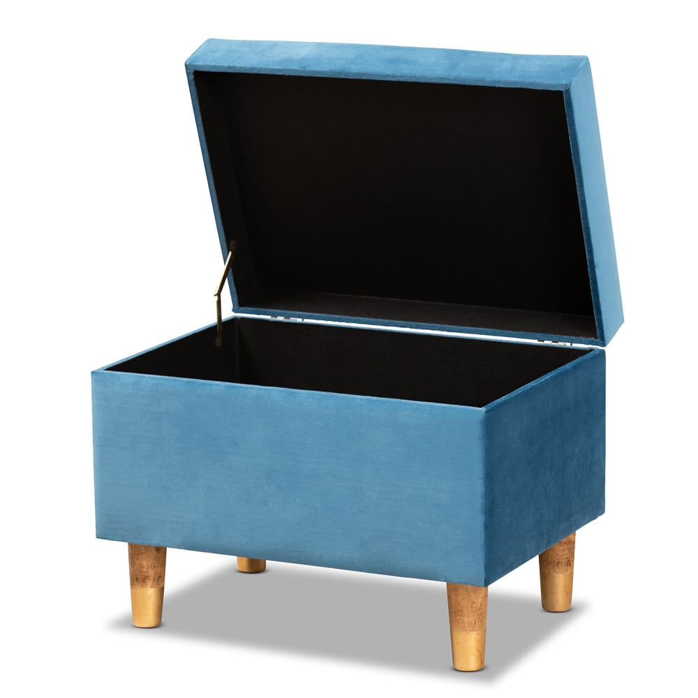 Baxton Studio - Elias Ottoman in Blue/Oak - JY20A250-Sky Blue Velvet-Otto view 2