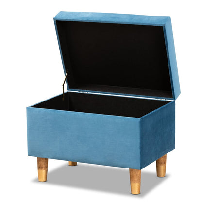 Baxton Studio - Elias Ottoman in Blue/Oak - JY20A250-Sky Blue Velvet-Otto view 2
