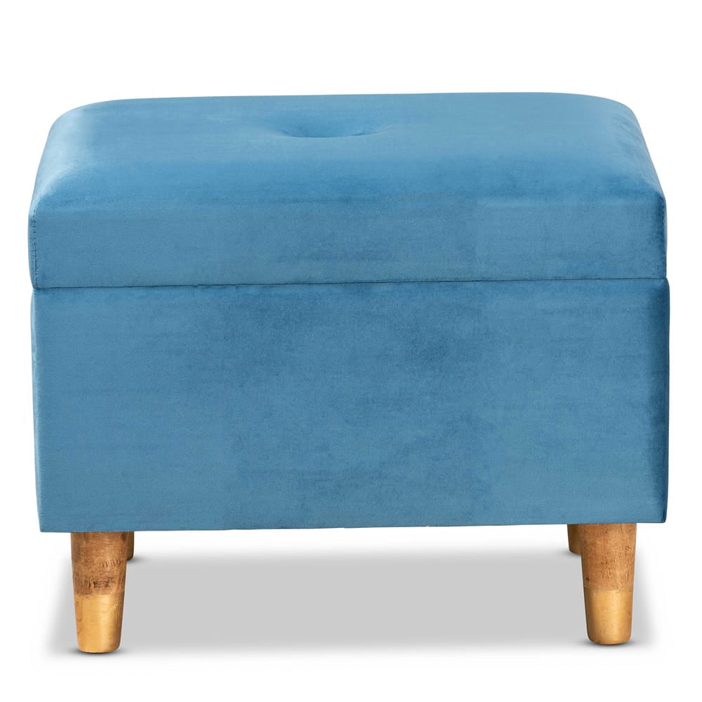 Baxton Studio - Elias Ottoman in Blue/Oak - JY20A250-Sky Blue Velvet-Otto view 3