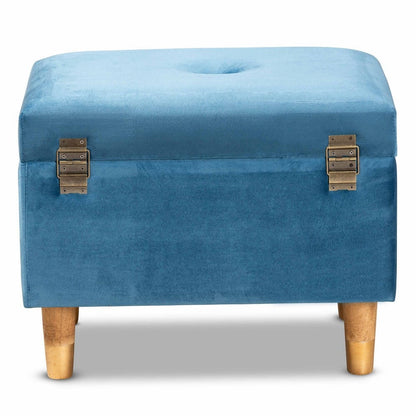 Baxton Studio - Elias Ottoman in Blue/Oak - JY20A250-Sky Blue Velvet-Otto view 5