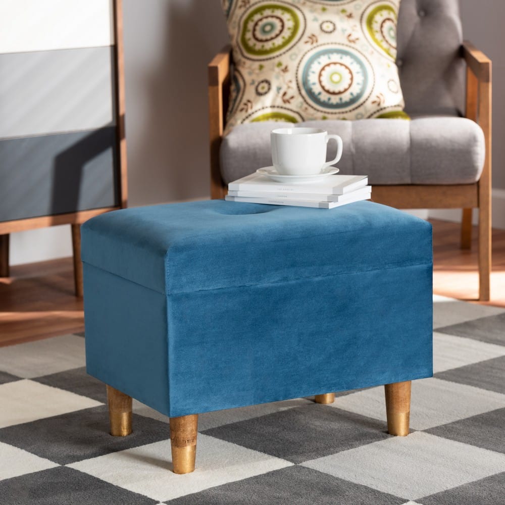 Baxton Studio - Elias Ottoman in Blue/Oak - JY20A250-Sky Blue Velvet-Otto view 8