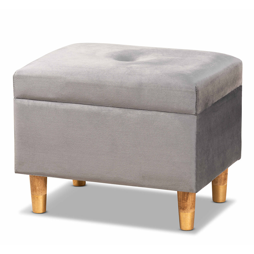 Baxton Studio - Elias Ottoman in Grey/Oak - JY20A250-Grey Velvet-Otto view 1