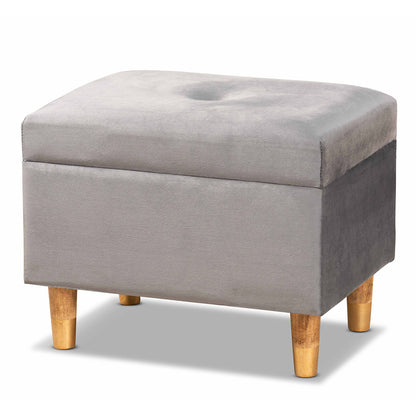 Baxton Studio - Elias Ottoman in Grey/Oak - JY20A250-Grey Velvet-Otto view 1