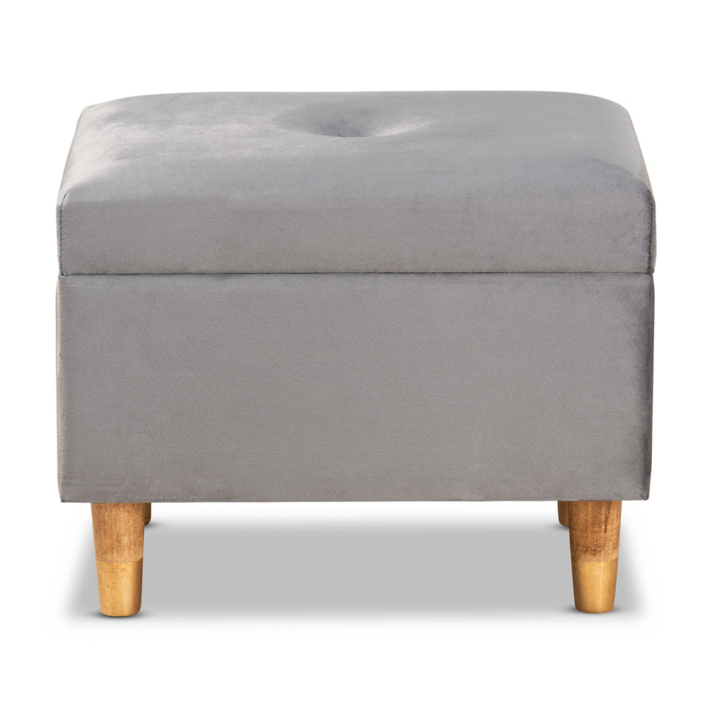 Baxton Studio - Elias Ottoman in Grey/Oak - JY20A250-Grey Velvet-Otto view 3